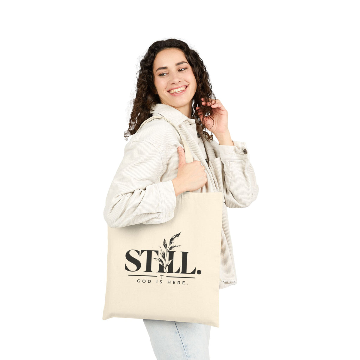 STILL. God Is Here Cotton Canvas Tote Bag – Christian Faith Bag