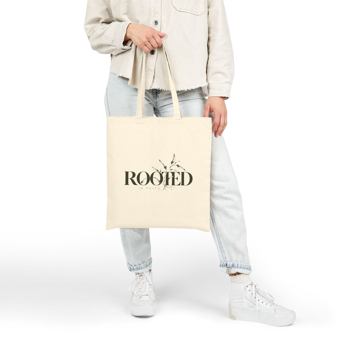 ROOTED Cotton Canvas Tote Bag – Minimalist Inspirational Everyday Bag