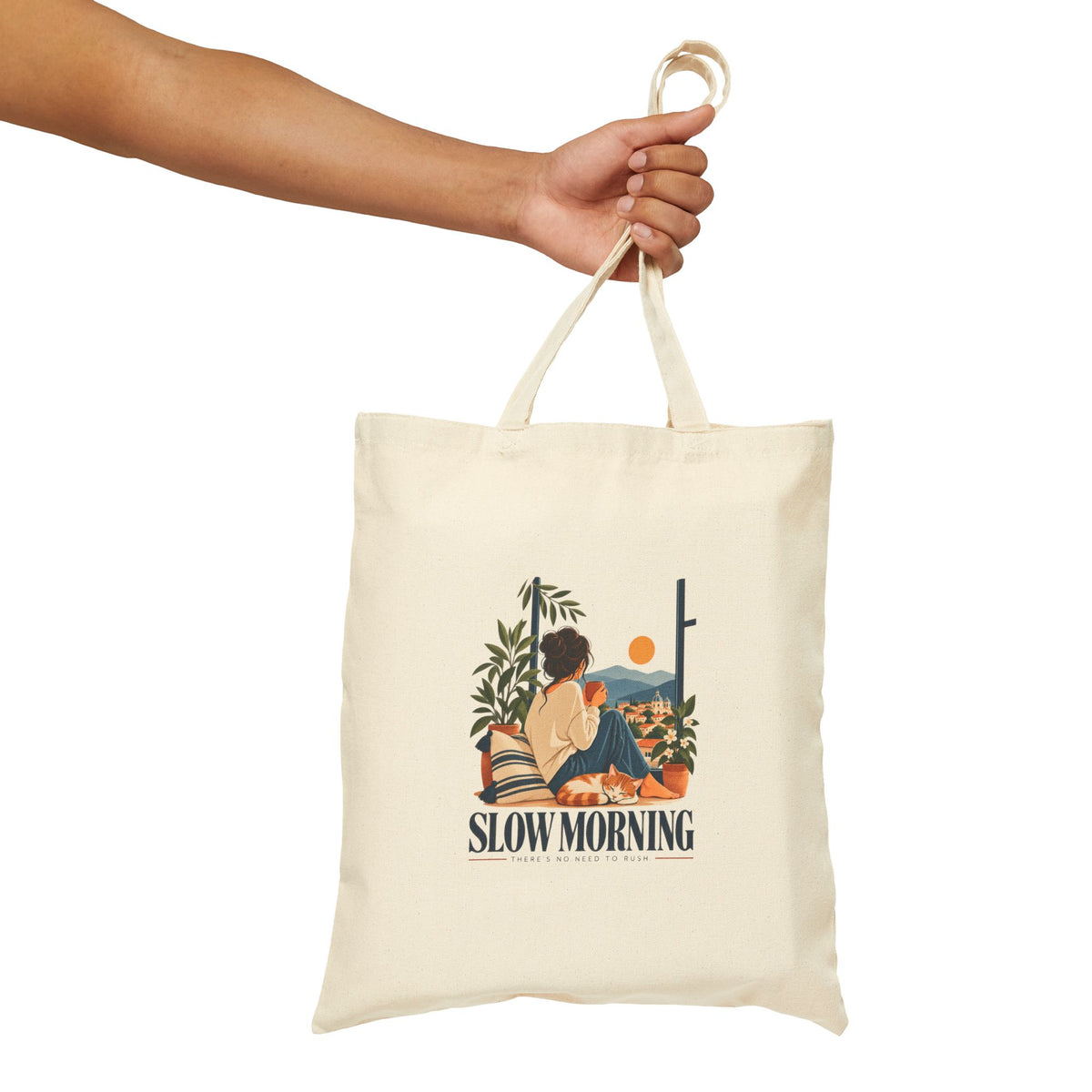 SLOW MORNING Cotton Canvas Tote Bag – Cozy Everyday Bag