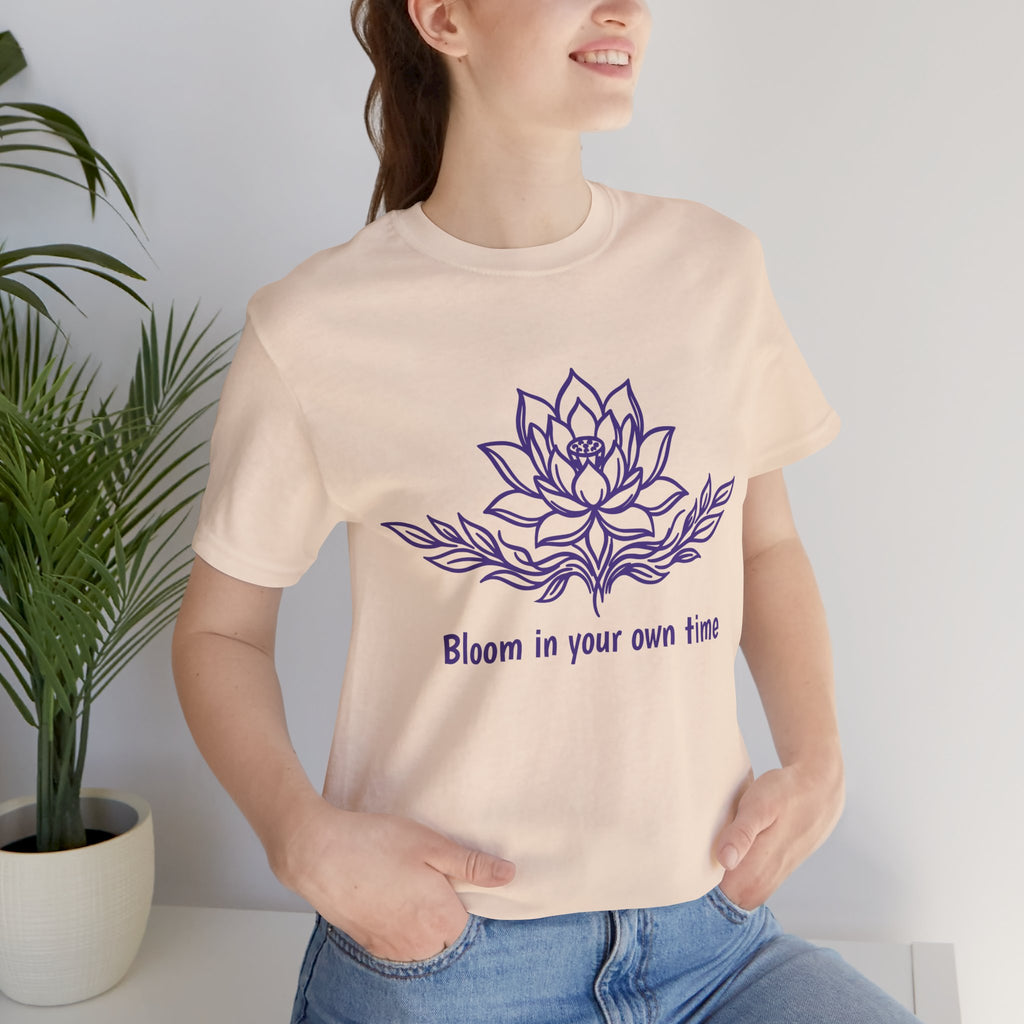 Minimalist Lotus T-Shirt — “Bloom in Your Own Time” Spiritual Growth Tee
