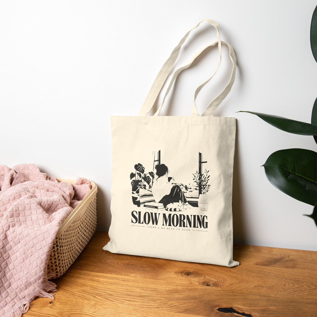 SLOW MORNING Minimalist Cotton Canvas Tote Bag – Everyday Bag