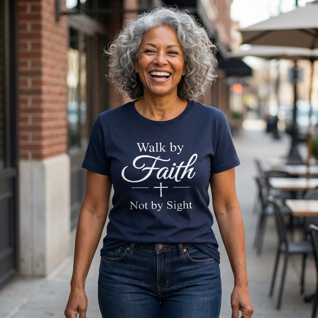Walk by Faith T-Shirt – Christian Scripture Tee | “Not by Sight” Faith Shirt