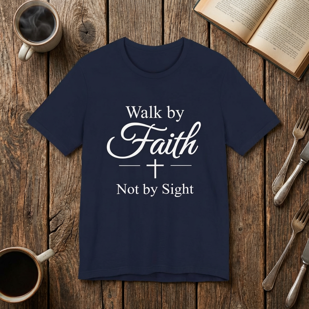 Walk by Faith T-Shirt – Christian Scripture Tee | “Not by Sight” Faith Shirt
