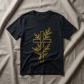 Gold Cross with Olive Branch T-Shirt — Christian Faith Tee | Minimalist Religious Shirt for Everyday Wear