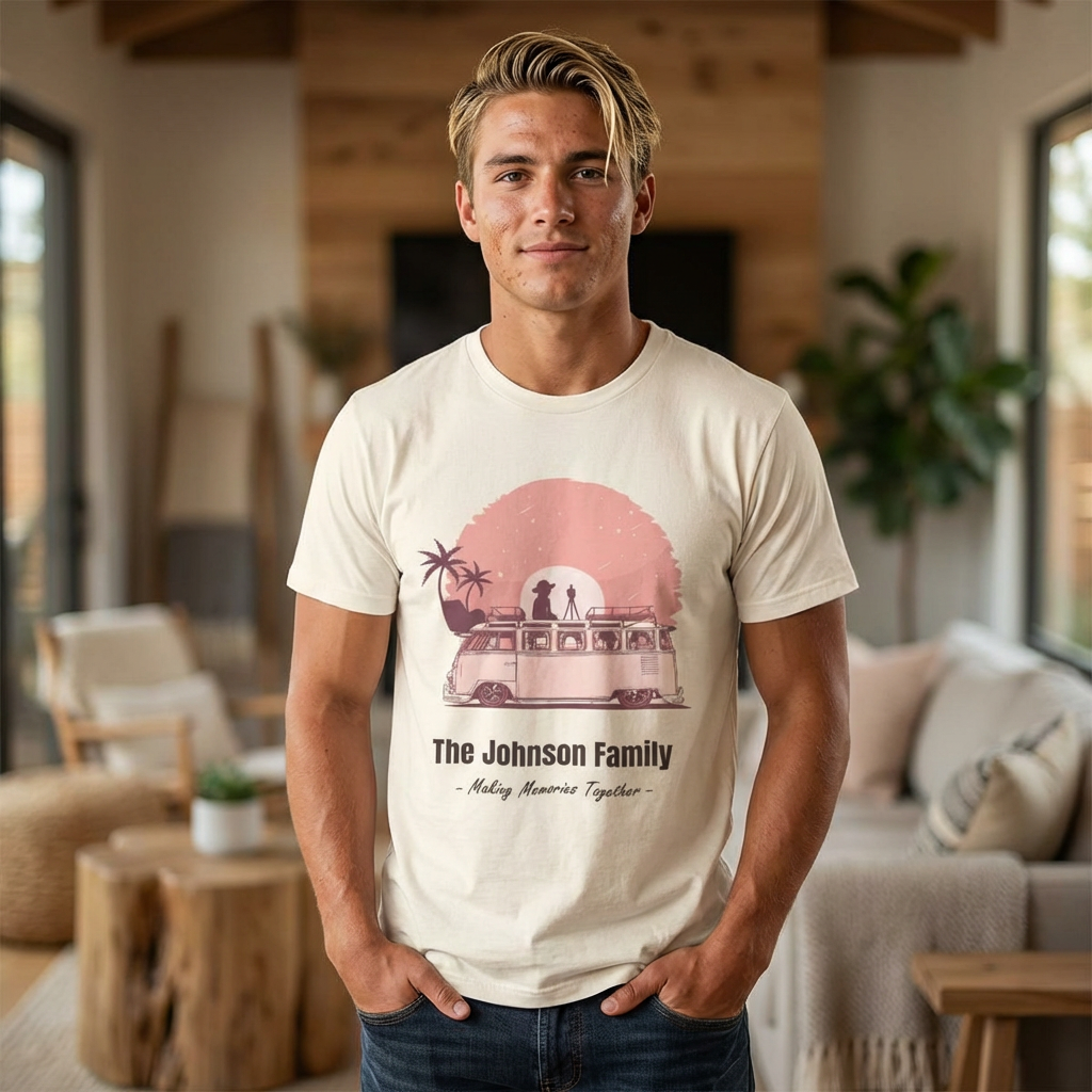 Personalized Family Road Trip T-Shirt – Custom Last Name Sunset Camper Tee