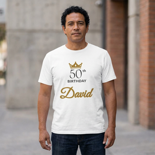 50th Birthday T-Shirt — Personalized Name Crown Tee | Custom Birthday King Shirt