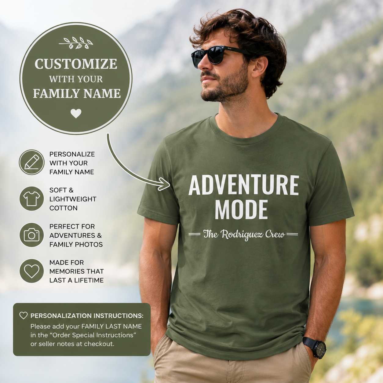 Adventure Mode Shirt – Personalized Family Travel Tee | Custom Last Name Adventure T-Shirt | Matching Vacation Shirt