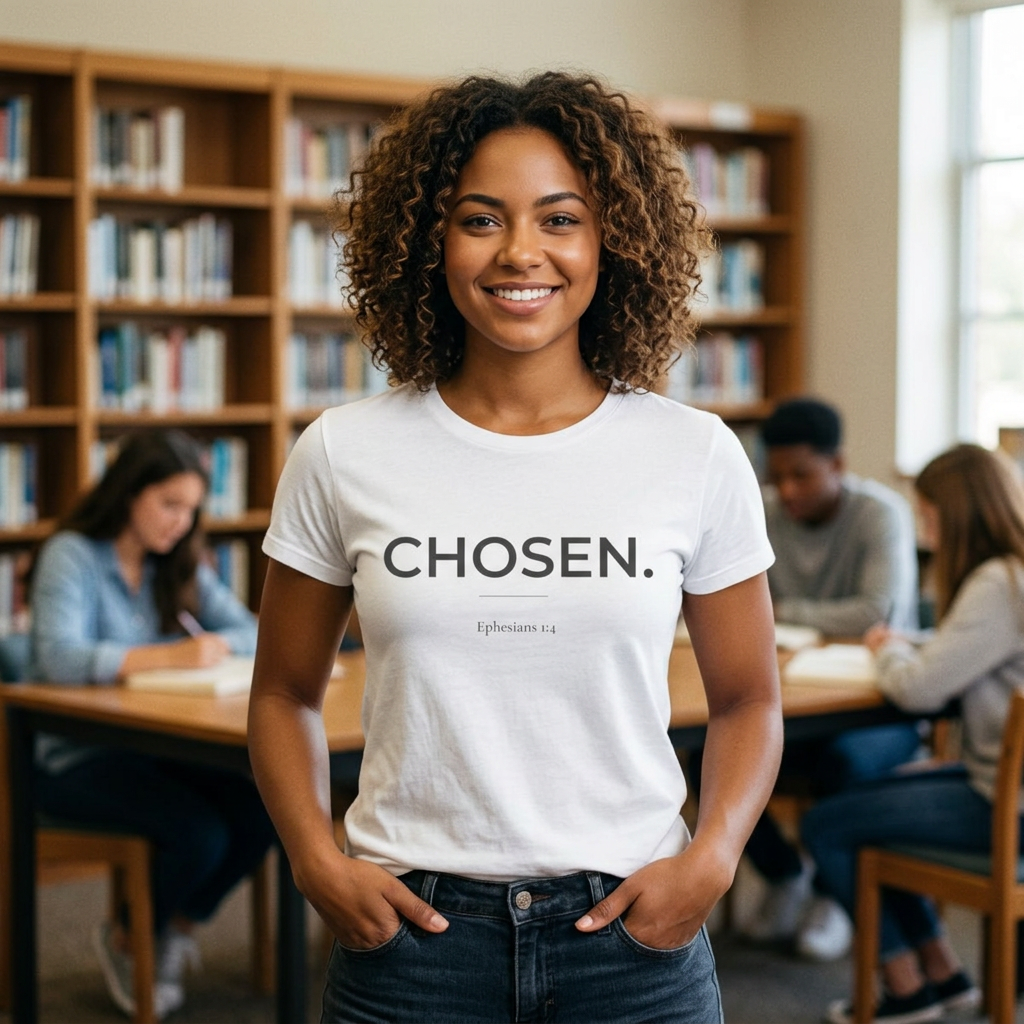 Chosen Christian T-Shirt | Minimalist Bible Verse Tee | Ephesians 1:4 Faith Shirt | Inspirational Christian Gift