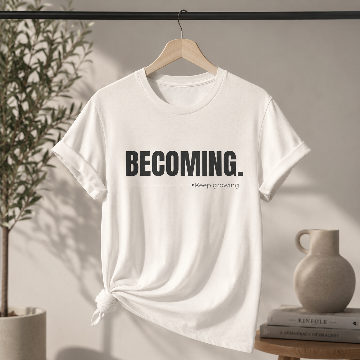 BECOMING. Minimalist Inspirational T-Shirt | Motivational Graphic Tee | Bella Canvas 3001 | Unisex Positive Quote Shirt