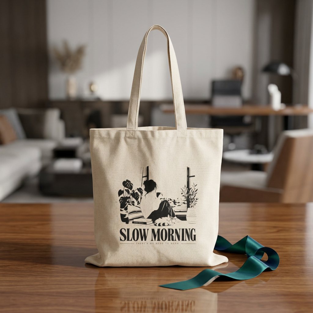 SLOW MORNING Minimalist Cotton Canvas Tote Bag – Everyday Bag