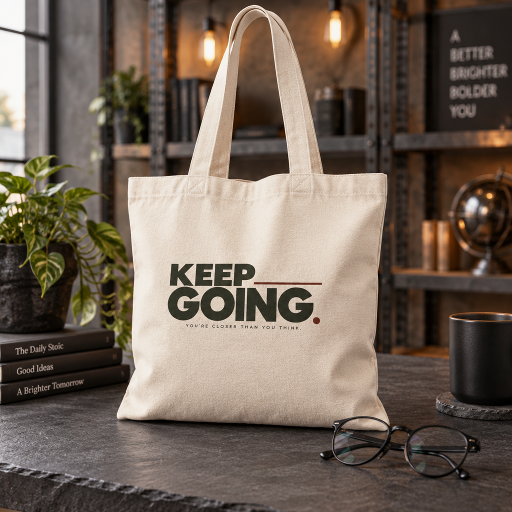 KEEP GOING Cotton Canvas Tote Bag – Motivational Everyday Bag