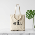 STILL. God Is Here Cotton Canvas Tote Bag – Christian Faith Bag