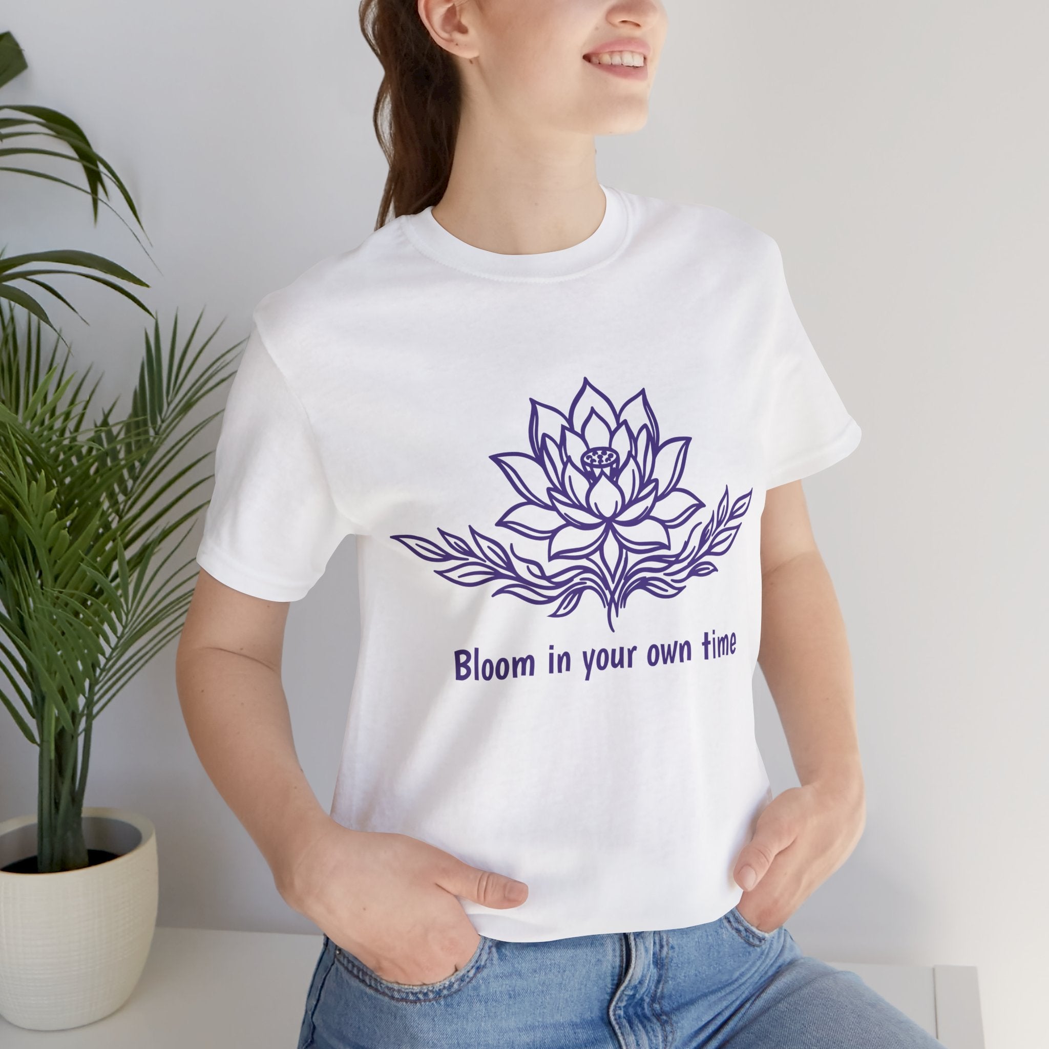 Minimalist Lotus T-Shirt — “Bloom in Your Own Time” Spiritual Growth Tee