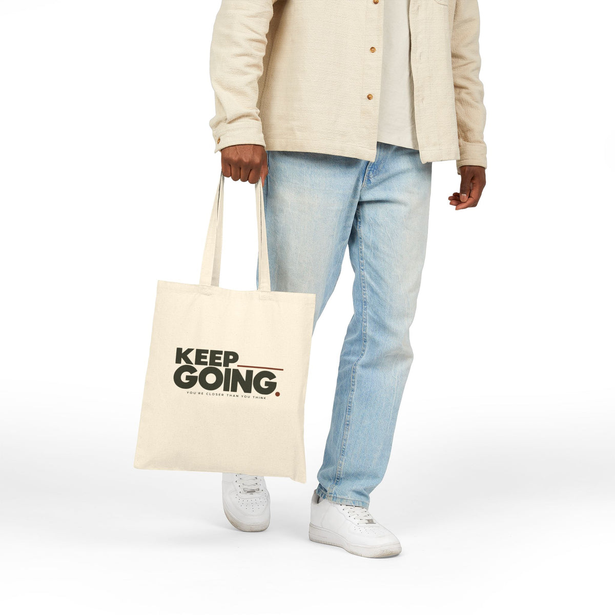 KEEP GOING Cotton Canvas Tote Bag – Motivational Everyday Bag