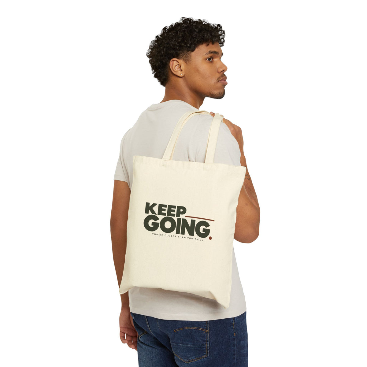 KEEP GOING Cotton Canvas Tote Bag – Motivational Everyday Bag