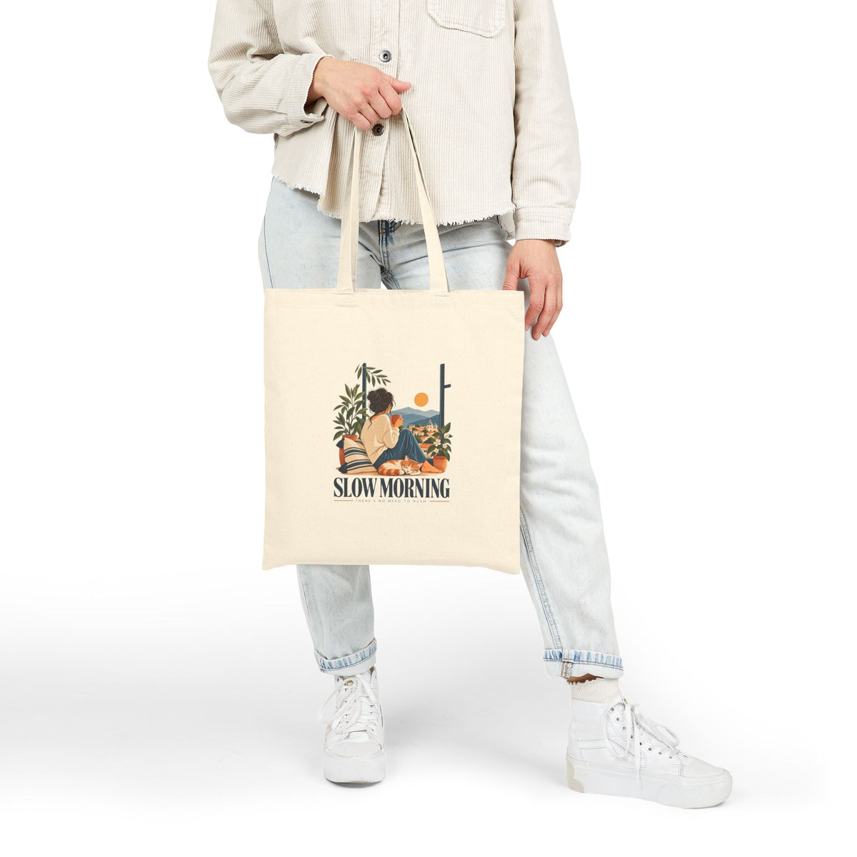 SLOW MORNING Cotton Canvas Tote Bag – Cozy Everyday Bag